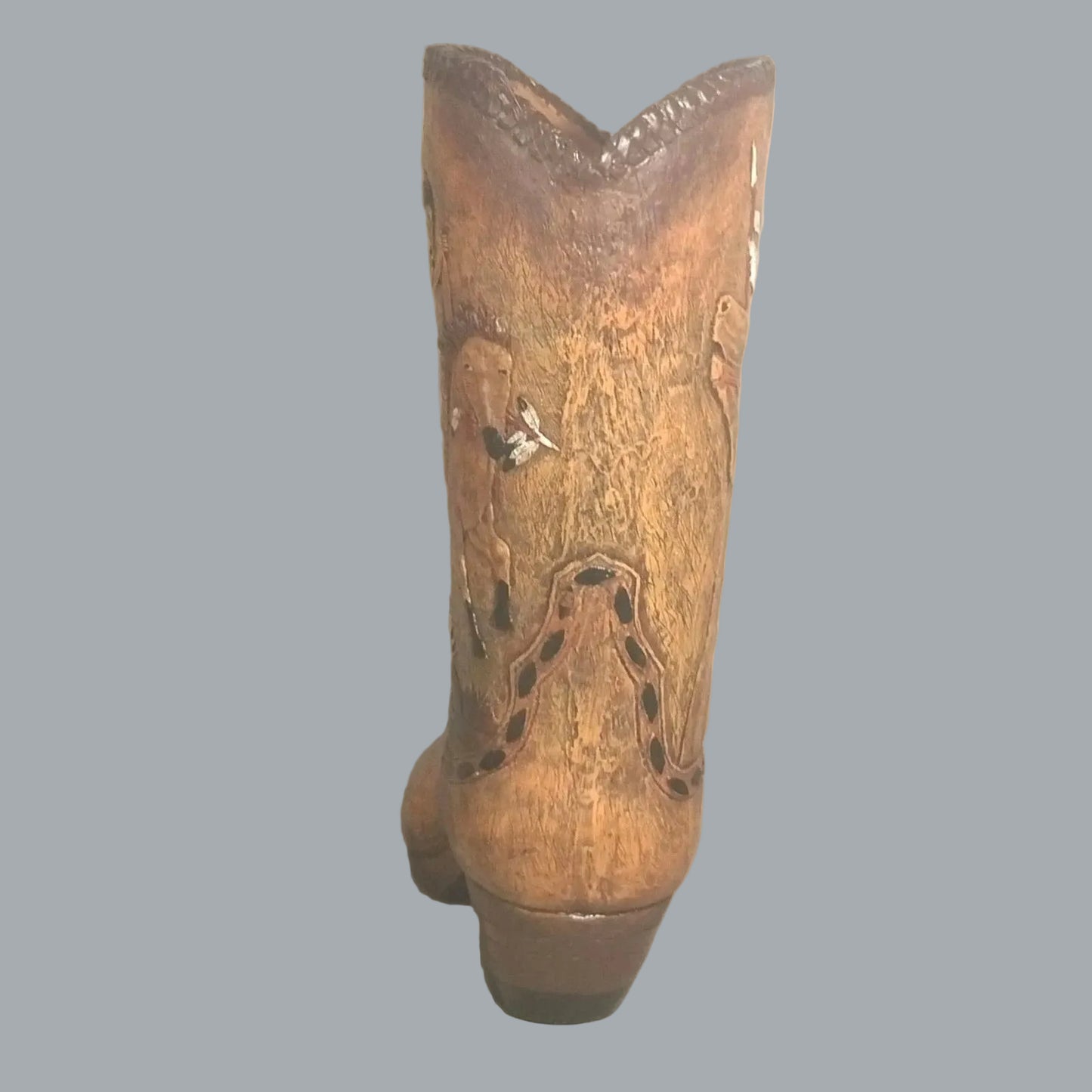 Western Cowboy Boot Vase Holder Native Rider Scene 9.5" Decor