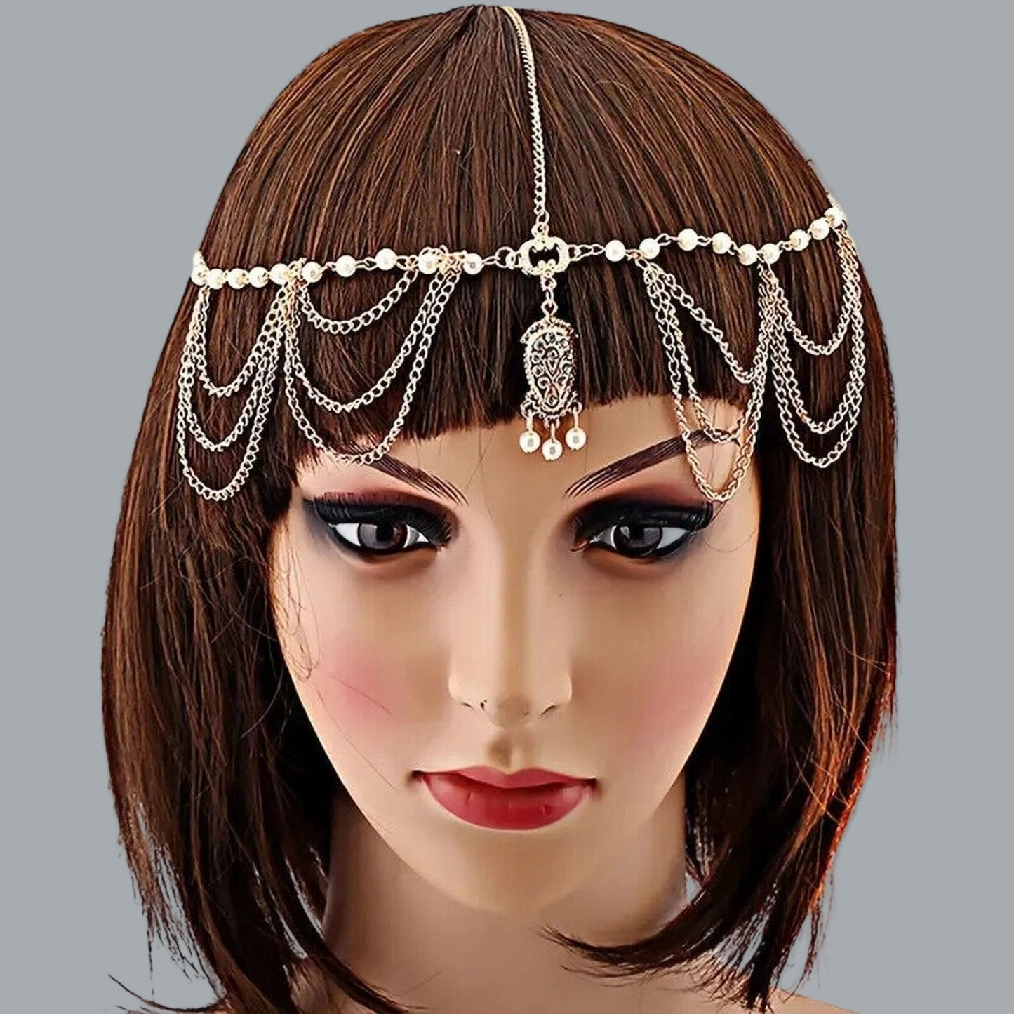 Dainty Women Head Chain Golden Crystal Bridal Head Chain Headpiece For Women