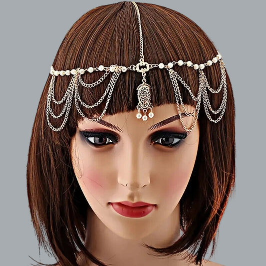 Dainty Women Head Chain Golden Crystal Bridal Head Chain Headpiece For Women