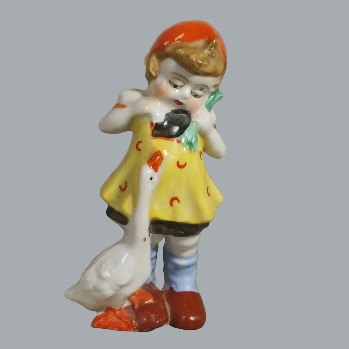 Vintage Japan Porcelain Girl Feeding Goose Figurine 5.5" Child & Duck