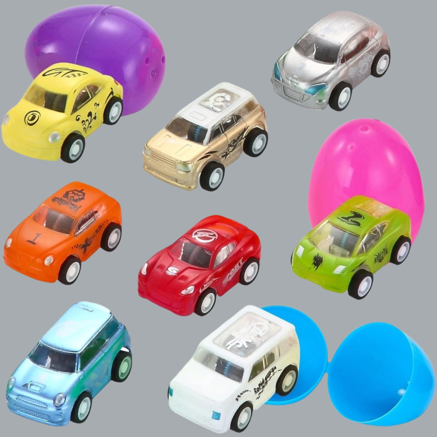 24 Pcs 2.25" Prefilled Eggs Various Pull Back Vehicles & Friction Vehicles