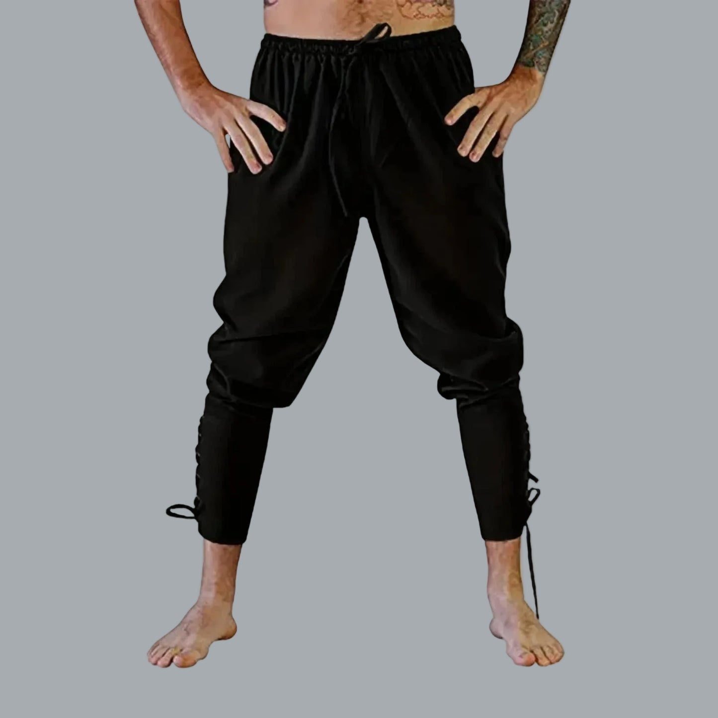 Cotton & Linen Lace Up Bottom Medieval Cosplay Pirate Pants black XXL US 38