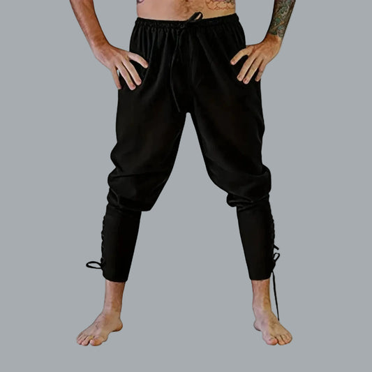 Cotton & Linen Lace Up Bottom Medieval Cosplay Pirate Pants black XXL US 38