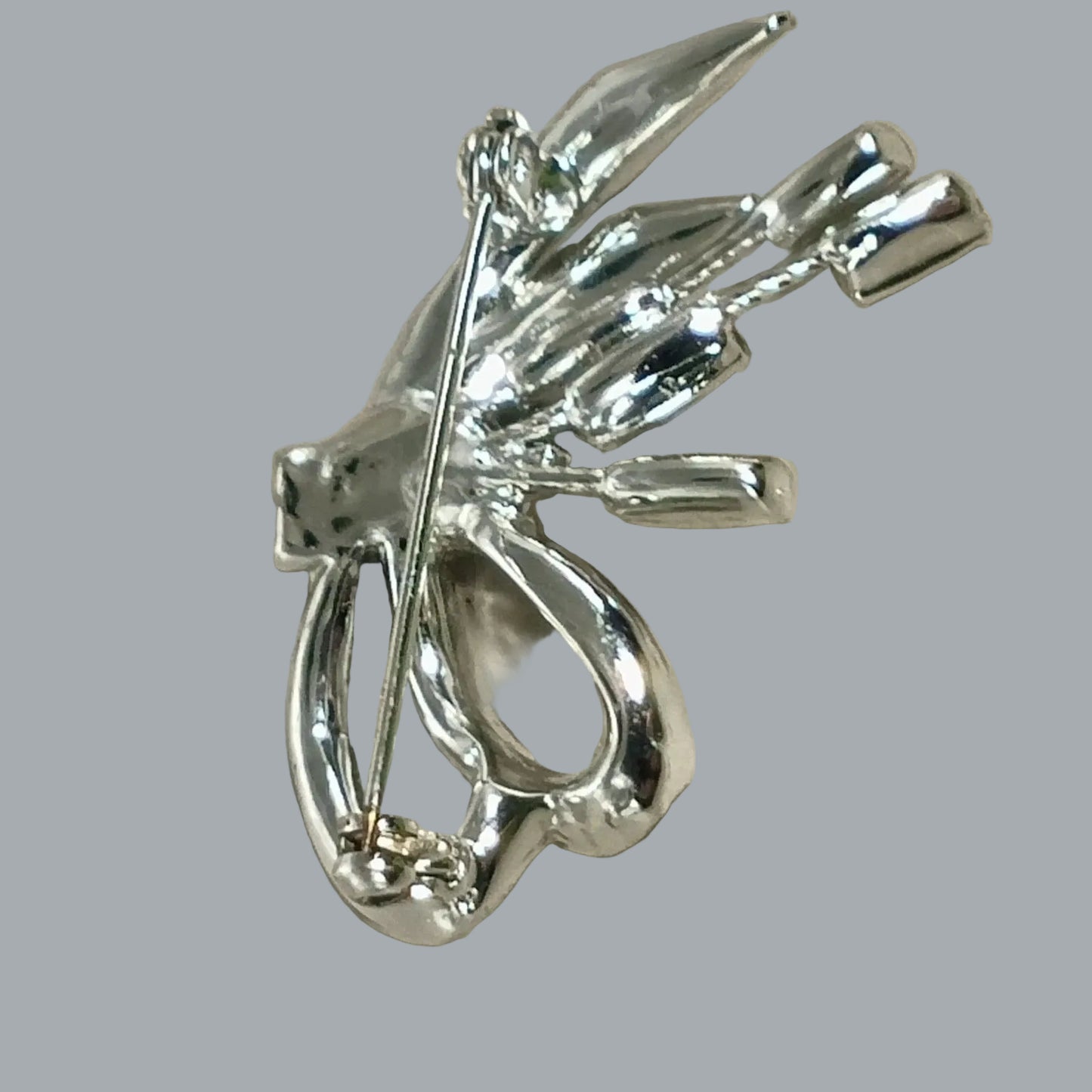 Vintage Rhinestone Bow Brooch Silver Tone Baguette & Round Stones 1.75”