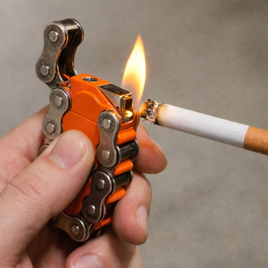 Steampunk Biker Chain Butane Lighter One World ML01-B056 Orange 3"