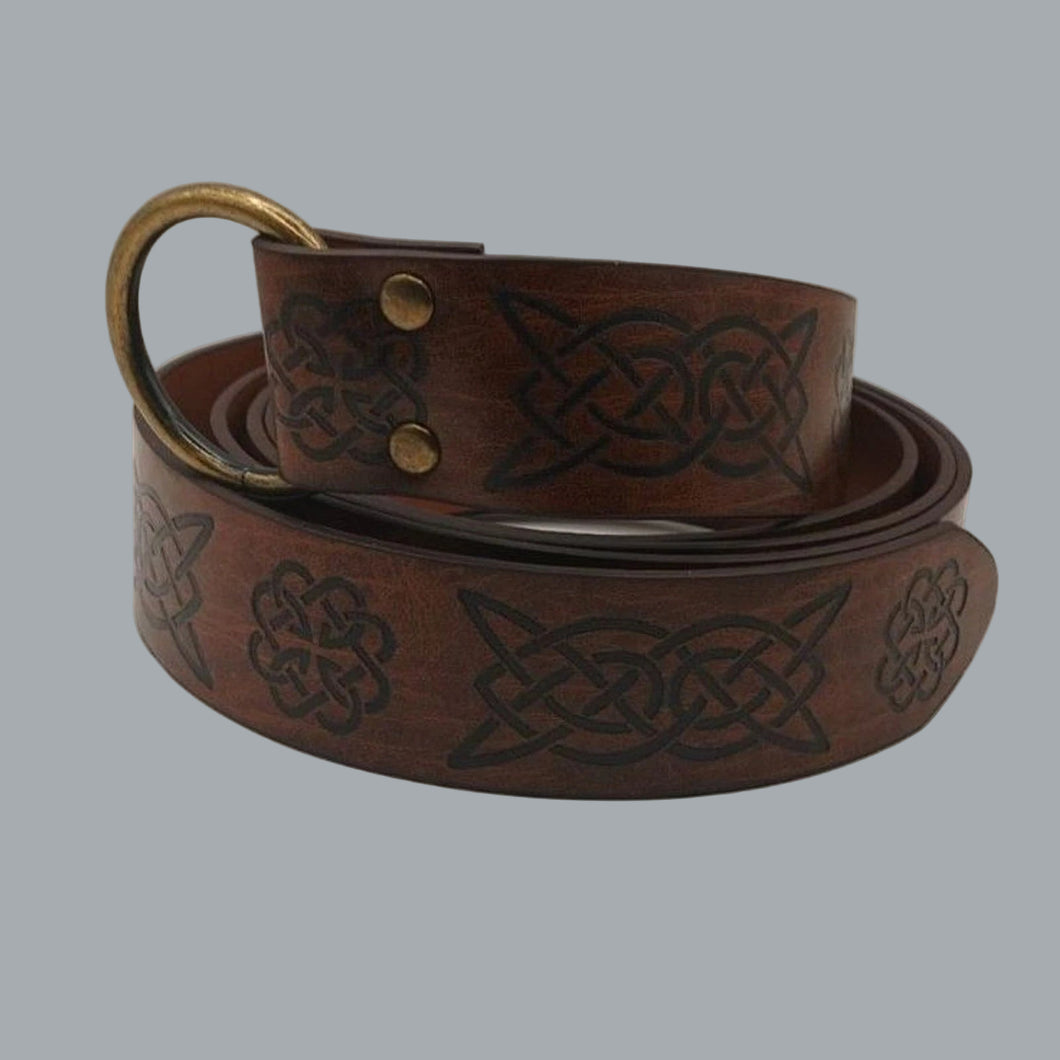New Celtic Knot Brown Leather D-Ring Belt - 62