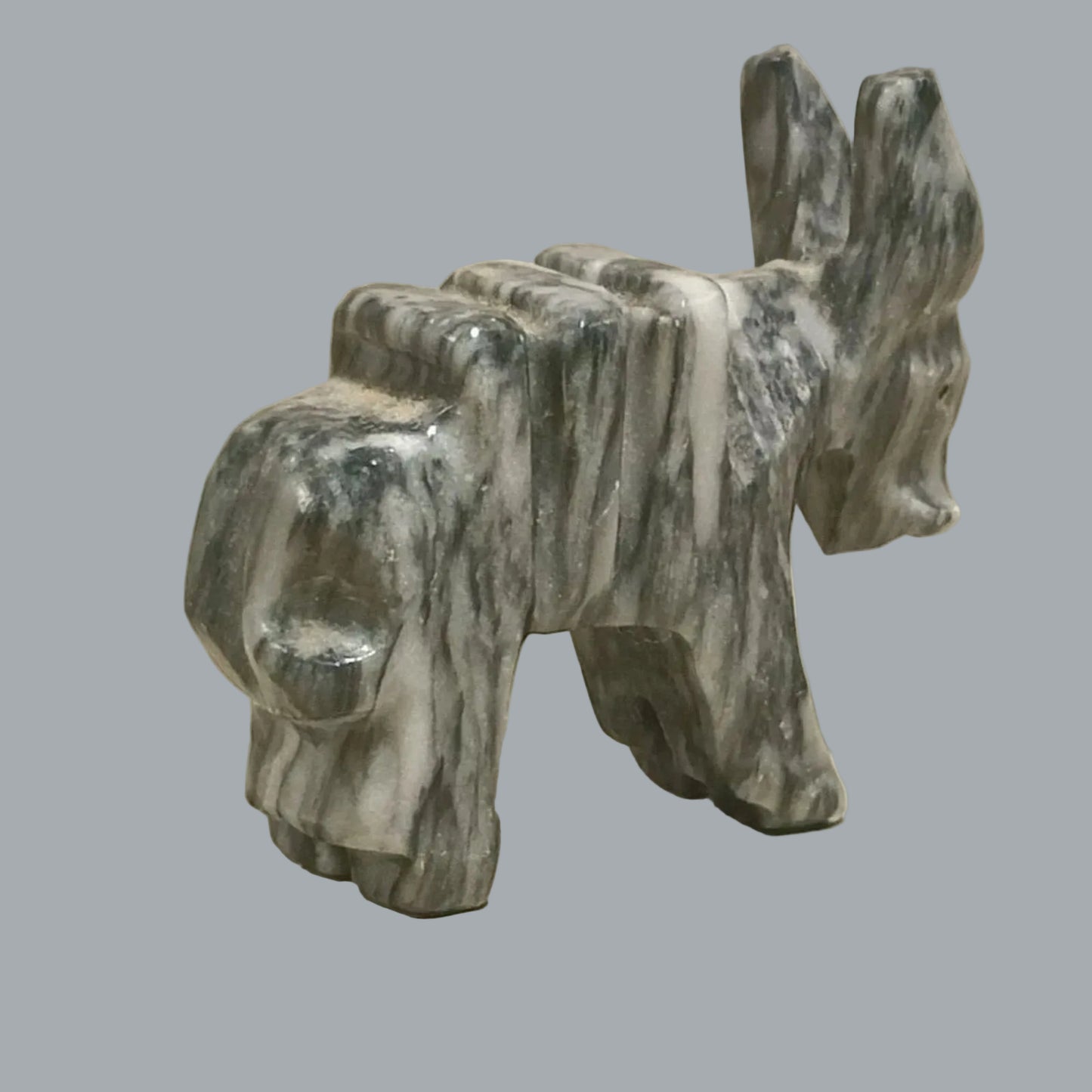 Vintage Hand Carved Stone Donkey Figurines Pair Gray & White