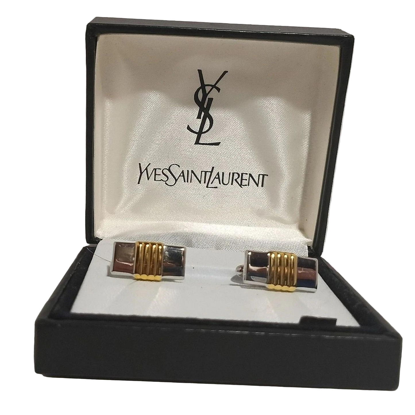 Yves Saint Laurent YSL Two-Tone Bar Cufflinks in Original Logo Box Macy’s