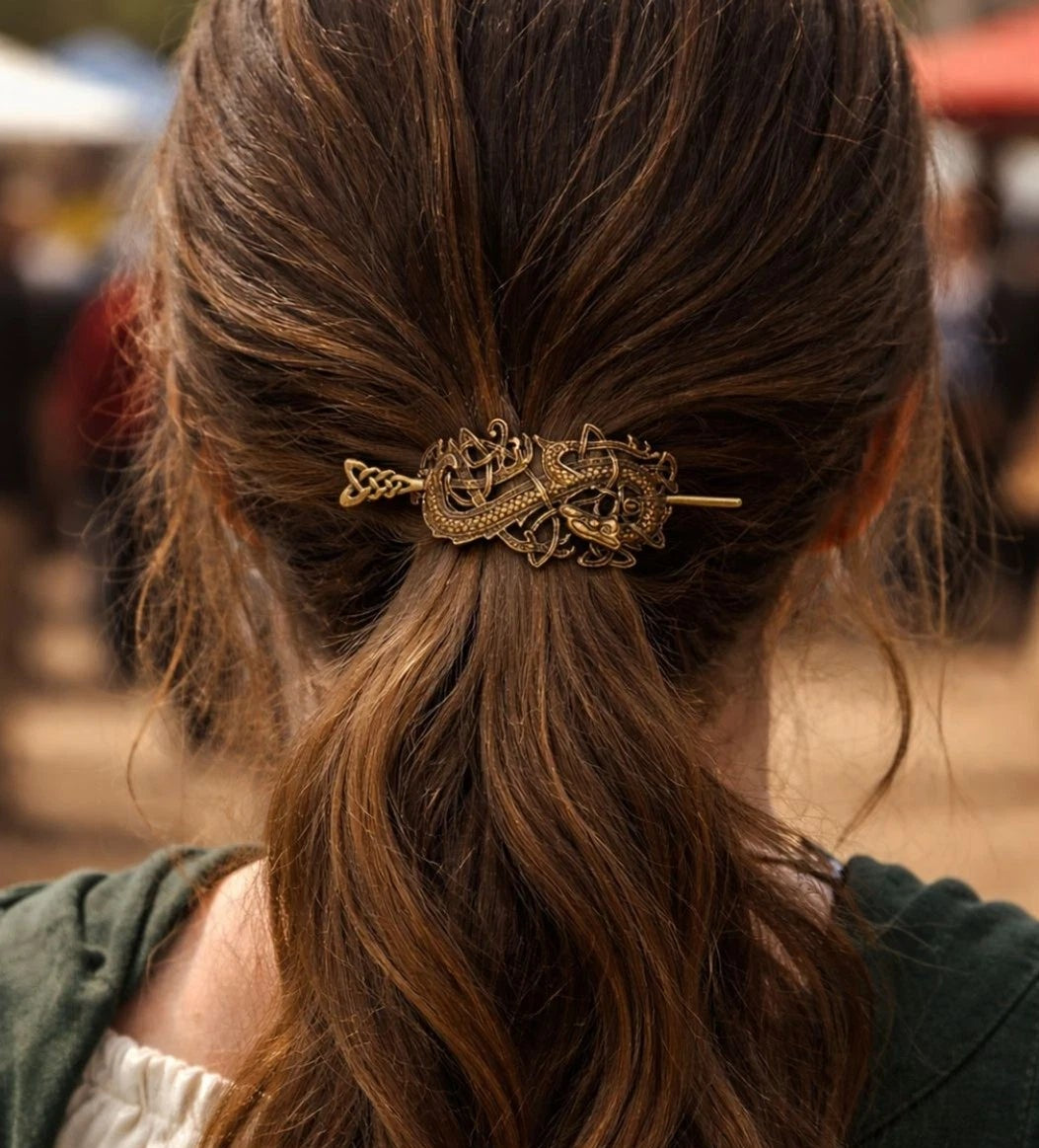 Celtic Dragon Hair Slide Barrette Ponytail Holder Ren Faire Viking