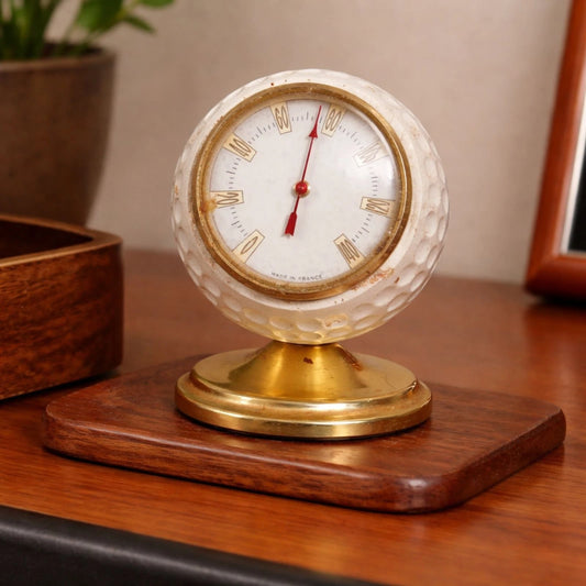 Vintage French Brass Desk Thermometer Golf Ball Style 4"x2.5"