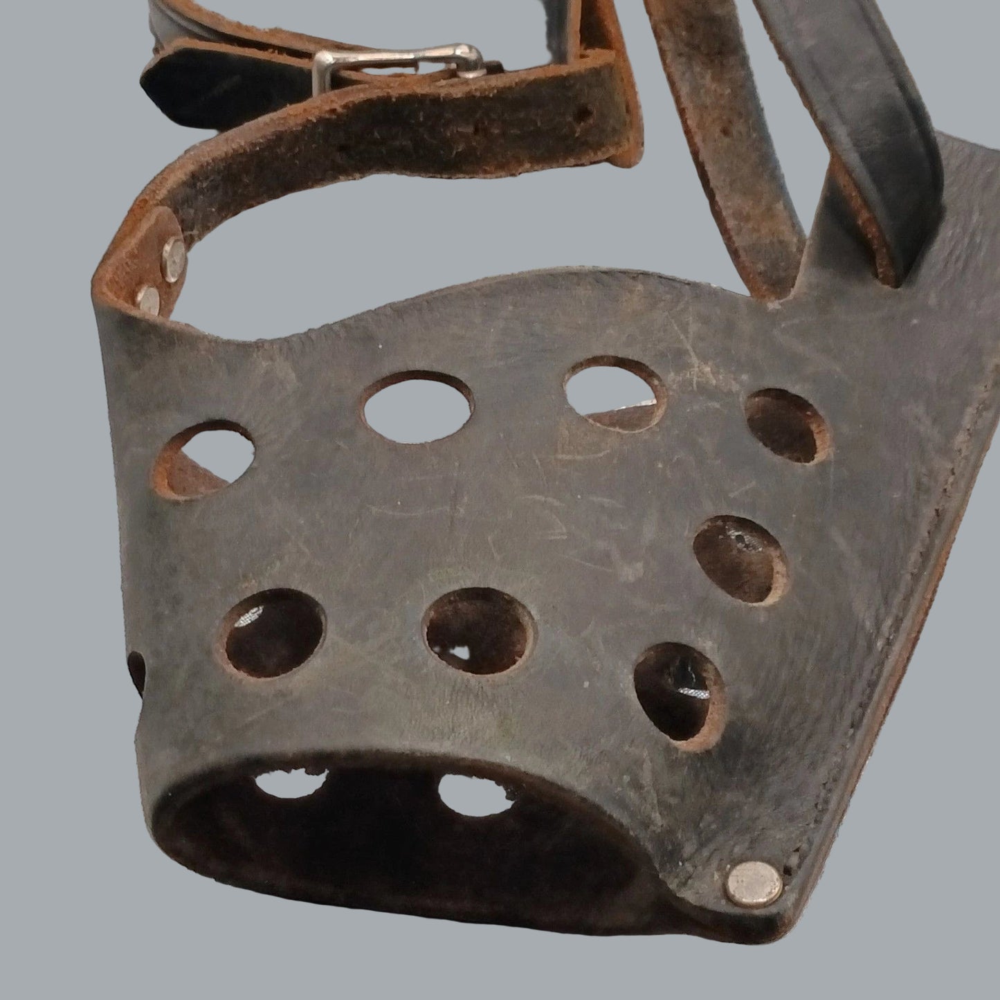 Vintage Vented Black Leather Dog Muzzle with Buckle Straps