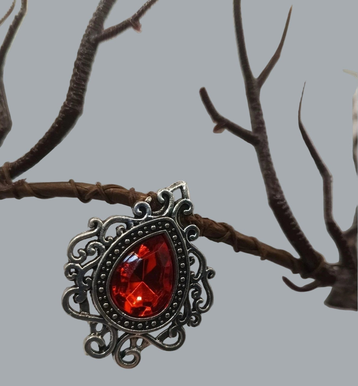 Woodland Antler Crown with Red Gemstone Red Ribbon Ties OSFM