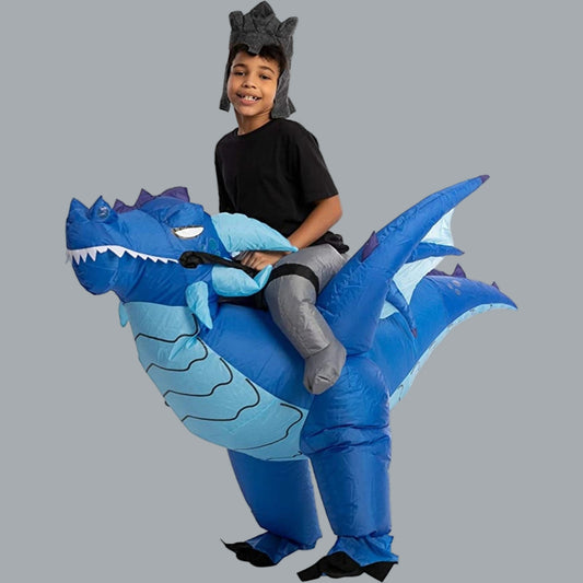 Inflatable Costume Ride Ice Dragon Inflatable Costume Blue Unisex Child 7-10 yr