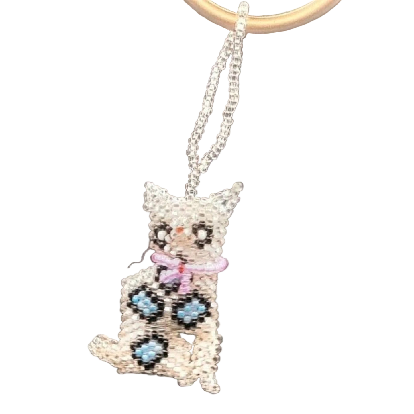 Cat Seed Bead Ethically Made Keychain - Zipper pull - Guatemala 2"