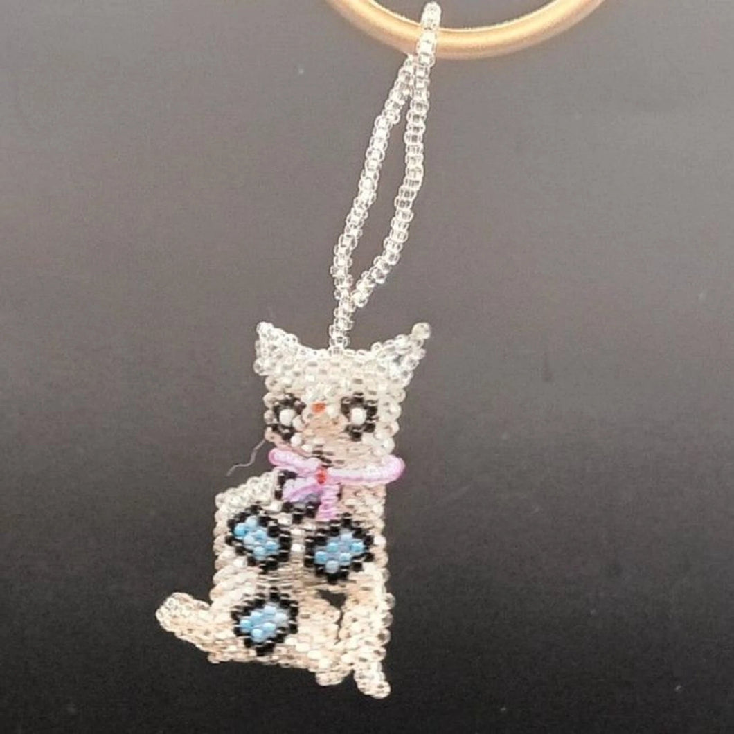 Cat Seed Bead Ethically Made Keychain - Zipper pull - Guatemala 2