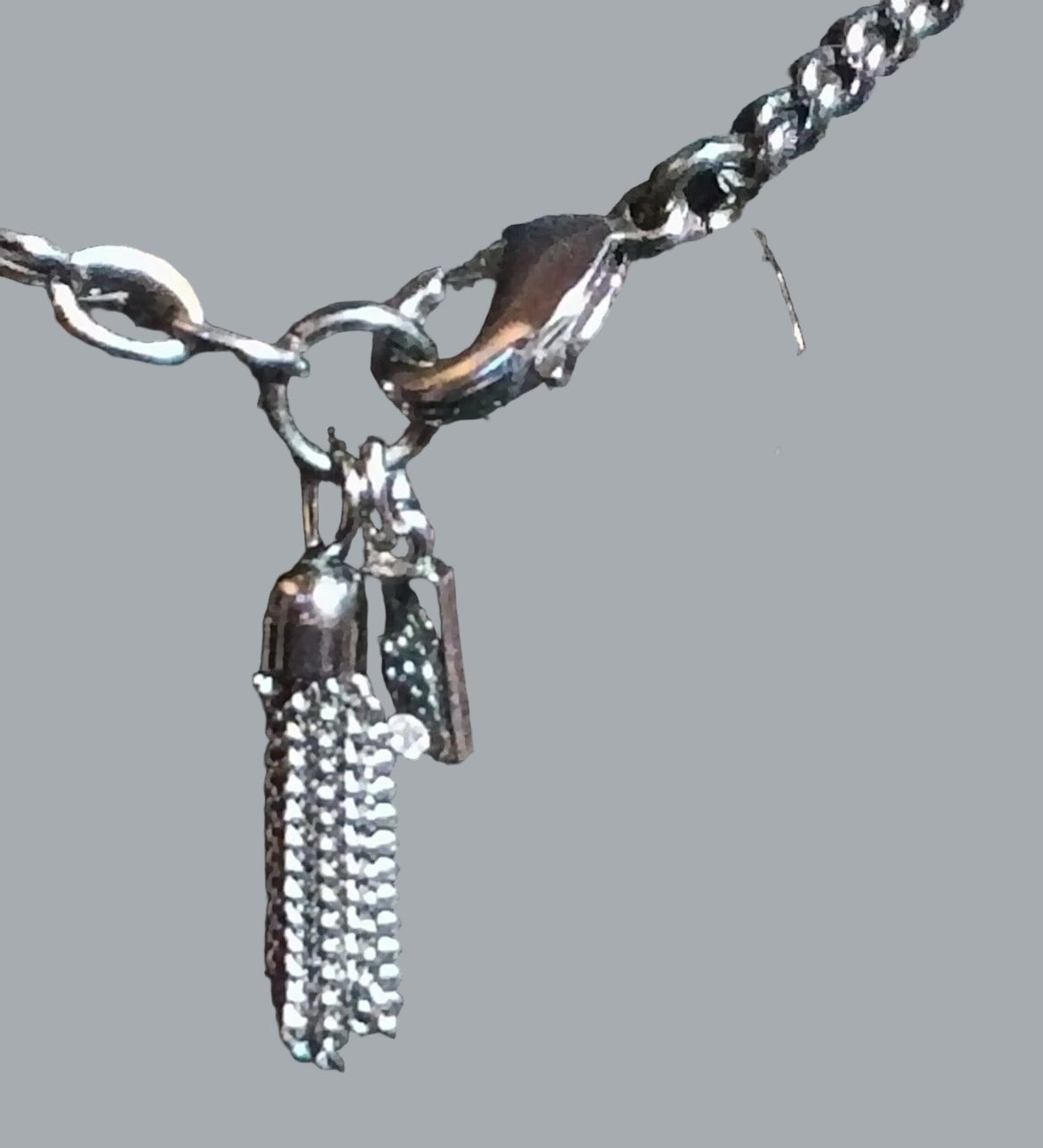 Gunmetal Rainbow Longated Baguette Glass Heart Statement Necklace Waterfall Bib