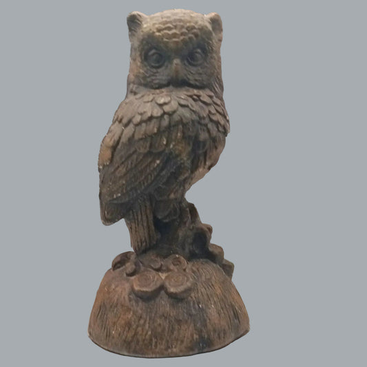 Vintage 6.5" Brown Ceramic Owl Figurine on Stump, Rustic Home Décor