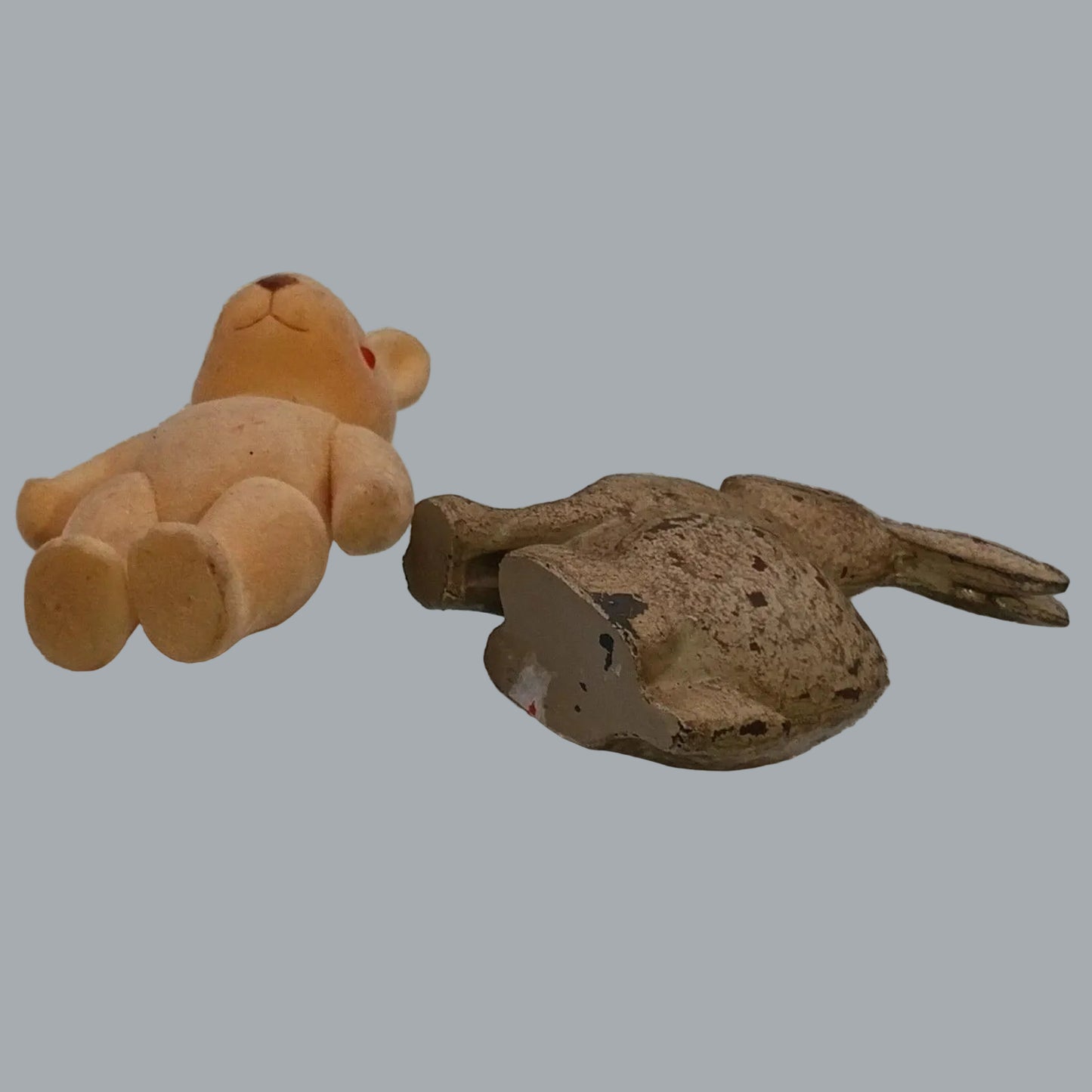 Lot of 2 Vintage Bunny Figurines – Flocked Squeeze Toy & Chalkware Rabbit