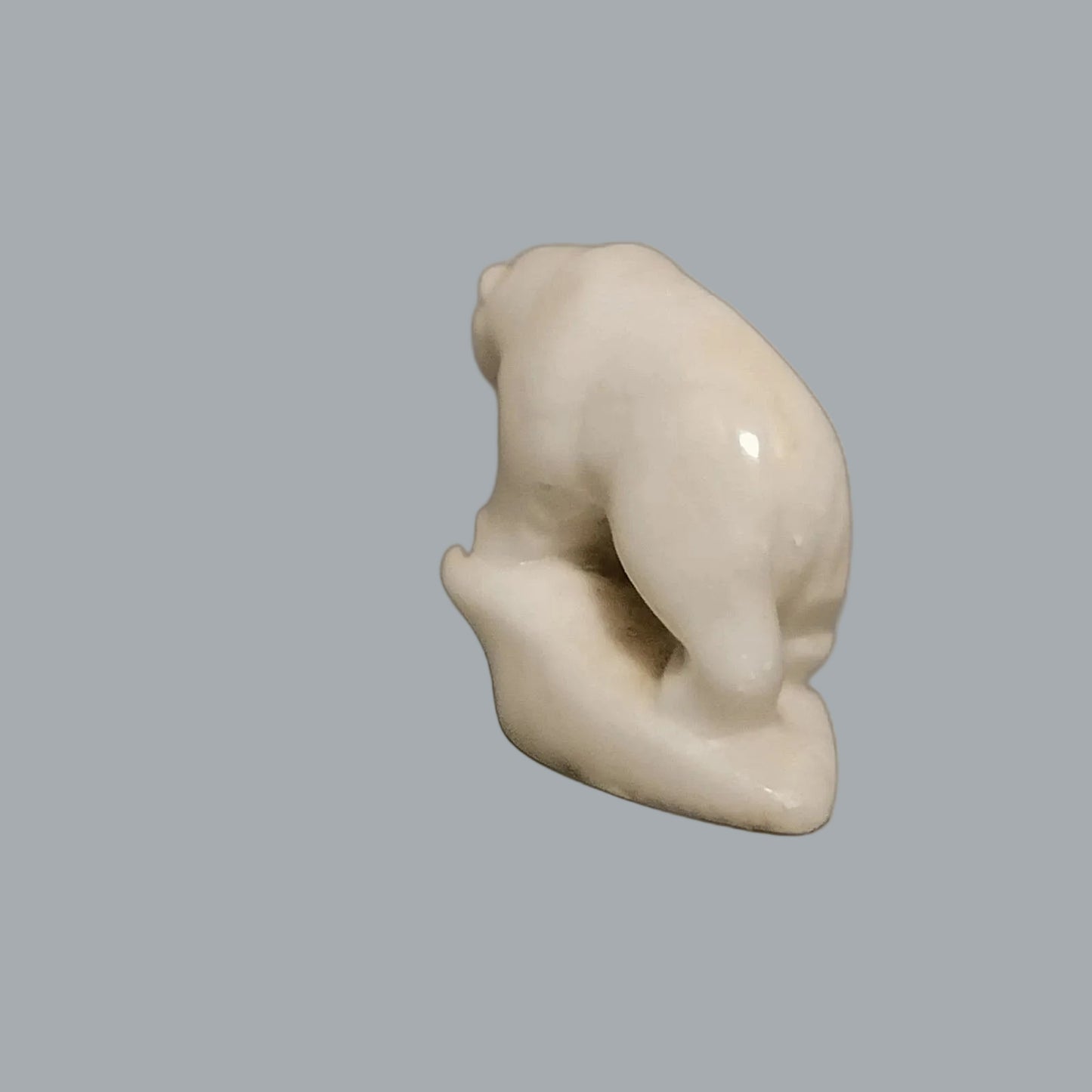 Hand Carved White Stone Polar Bear Figurine 2.5" Mini Wildlife Decor