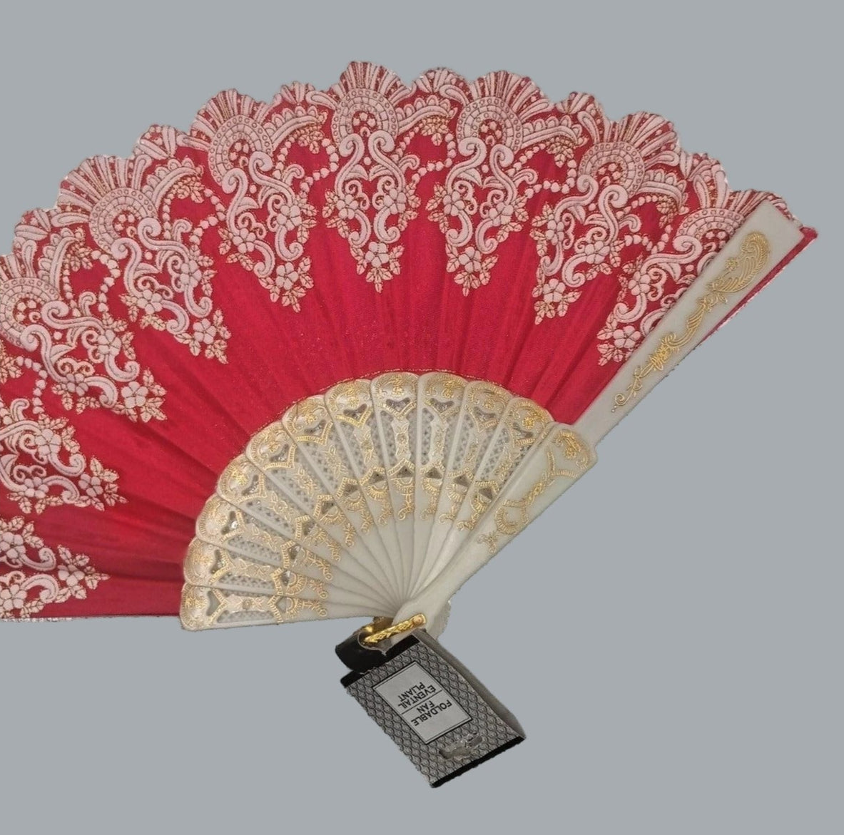 Bronzing Flower Pattern Folding Fan Chinese Style Silky Fan Accessories Rose Red