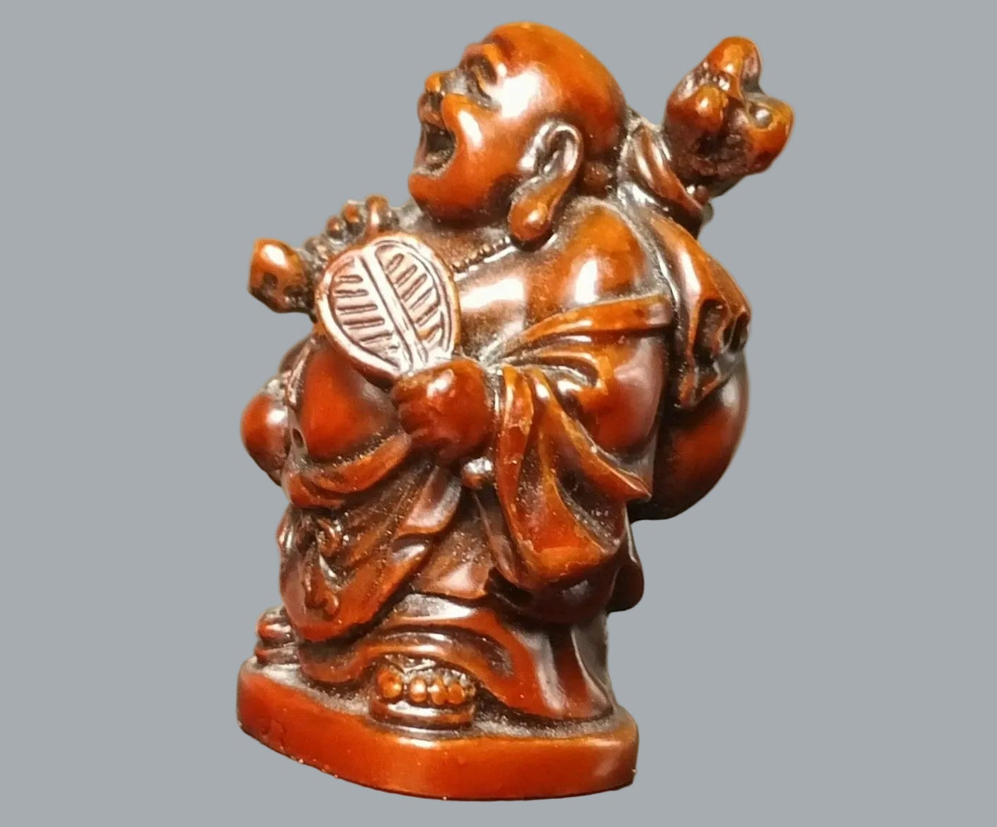 Set 4 Laughing Buddha Figurines Resin Feng Shui Budai Statues 2" Sm Chip on Hat
