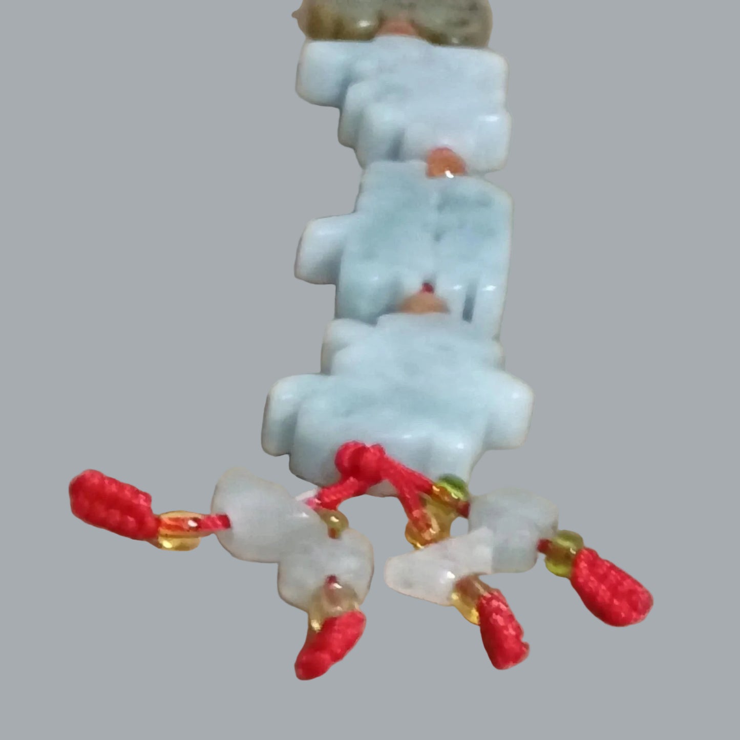 Carved 4 Stones Chinese Lucky Charm Red Cord Hanging Ornament Pendant 10" Long