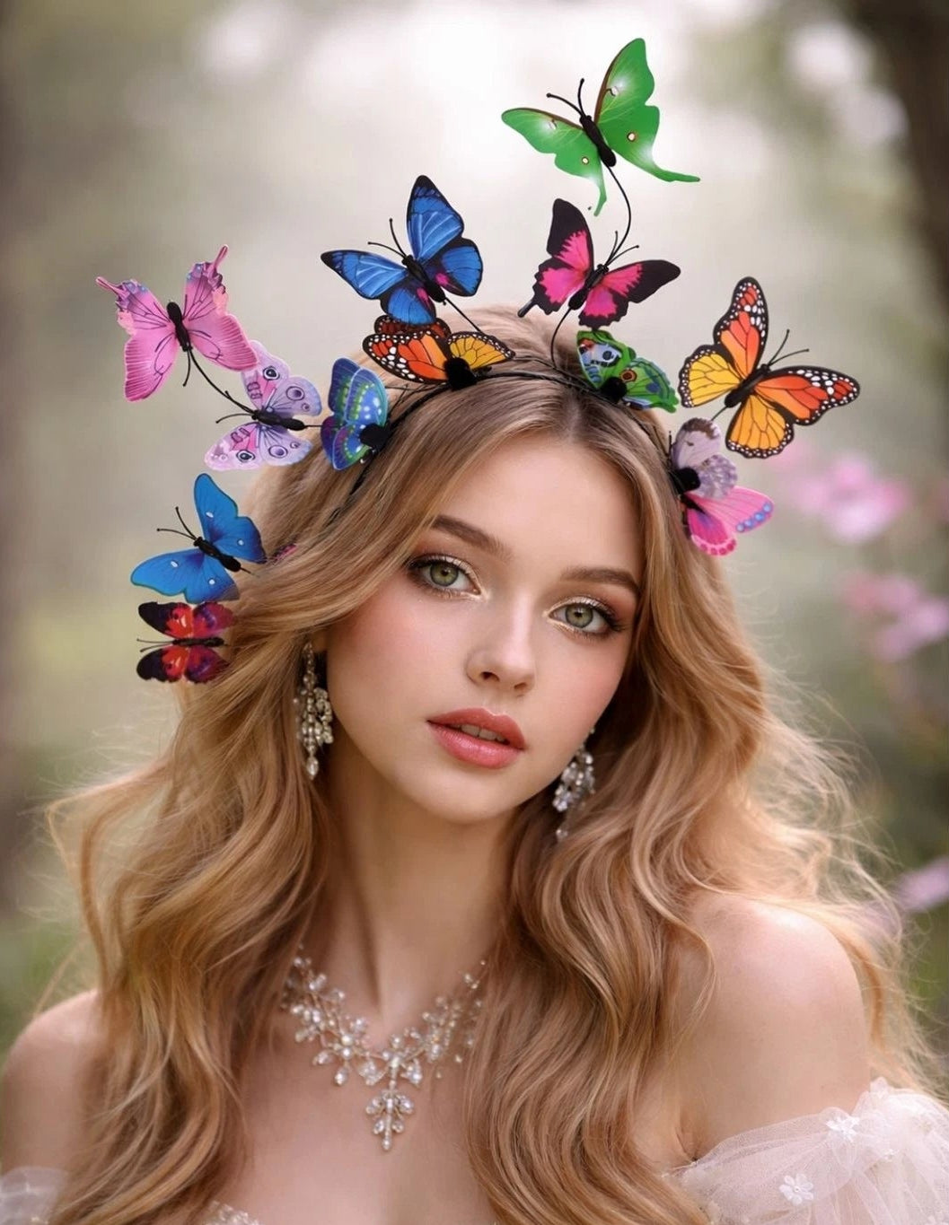 Butterfly Fairy Crown Headband Multicolor 3D Butterflies Fantasy Cosplay