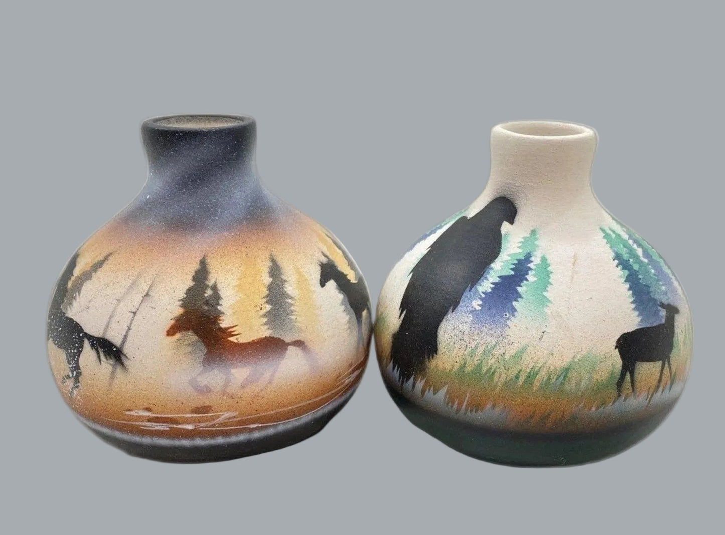 T. Blau Signed “Born Free” Cedar Mesa Mini Pottery 2pc Set
