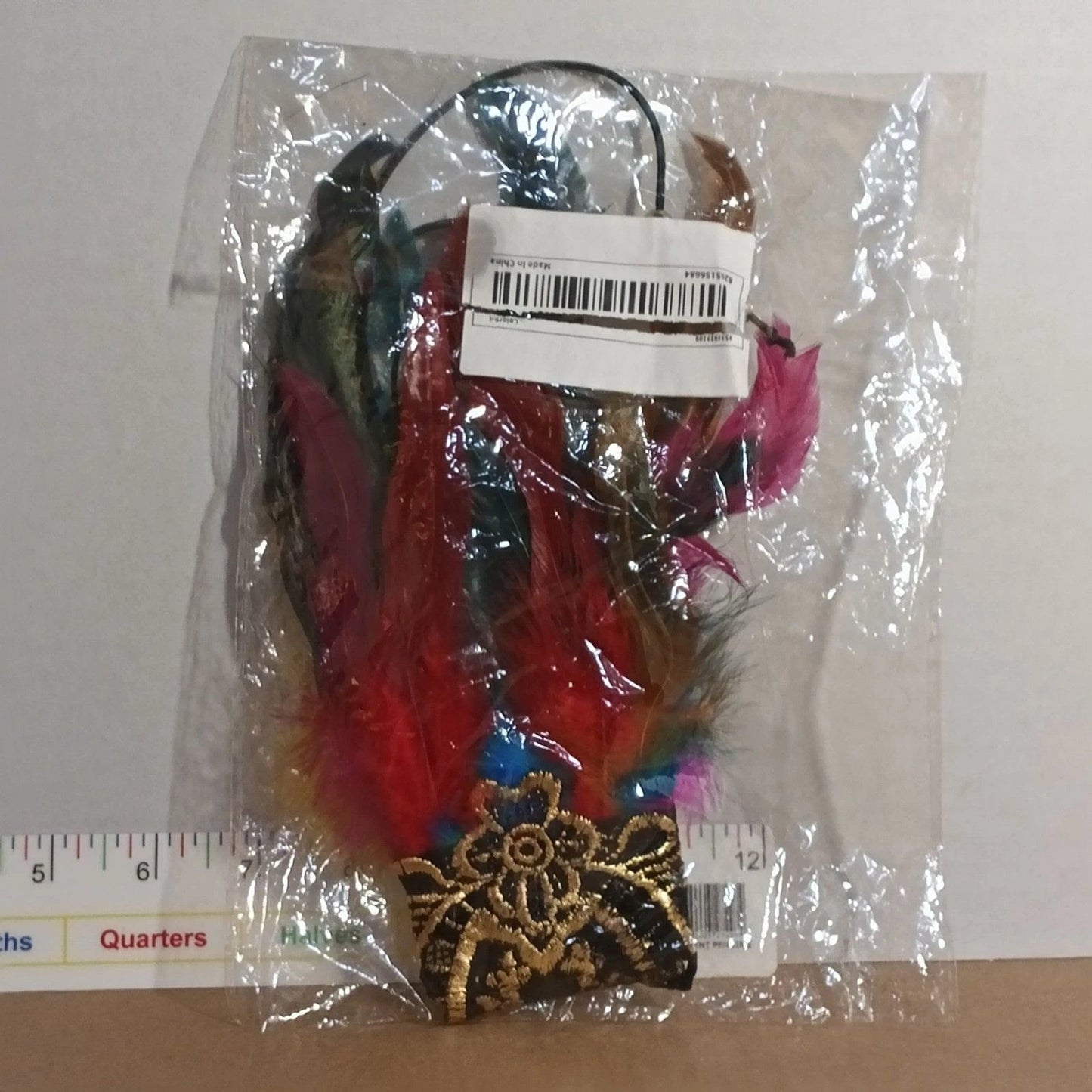 Multicolor Feather Gothic Gold Lace Fingerless Glove Ren Faire Cosplay