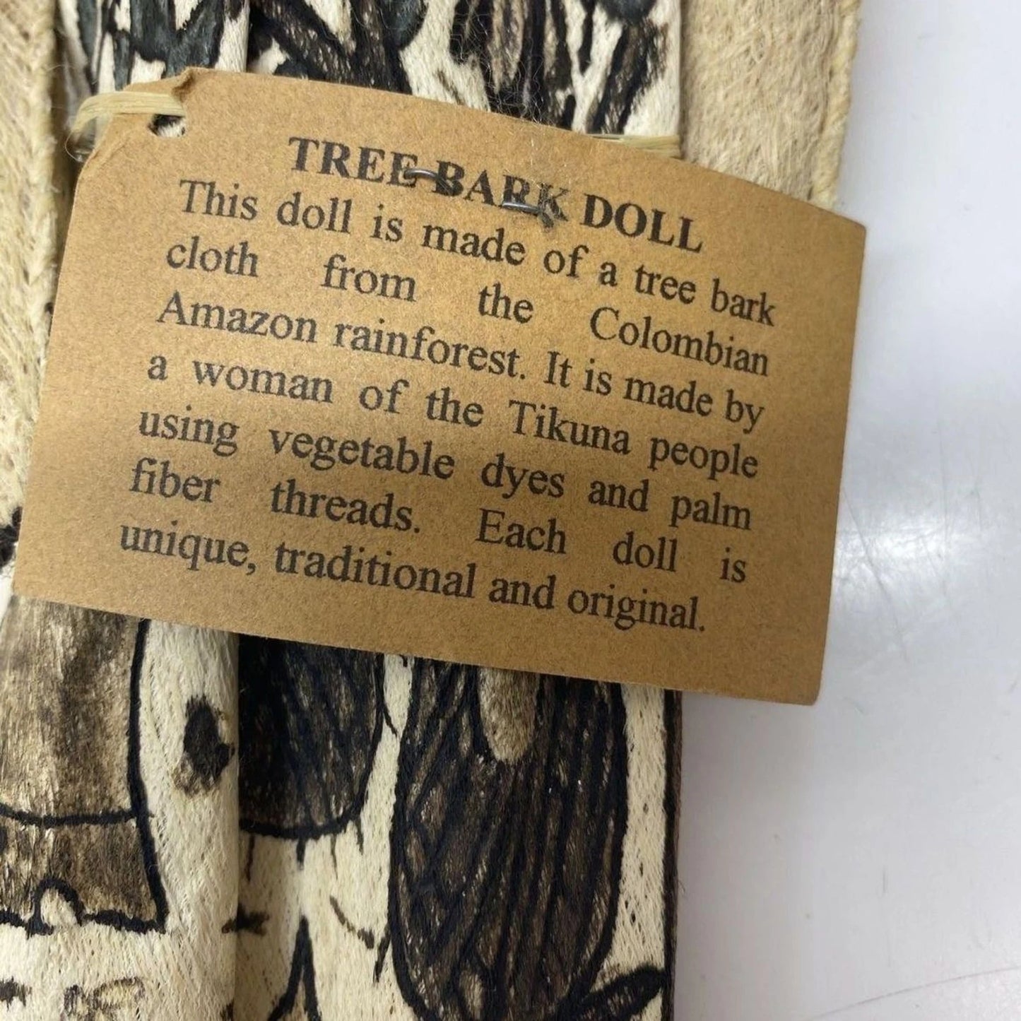 Vintage Tikuna Tree Bark Cloth Doll Colombian Amazon Folk Art Imports Chibcha