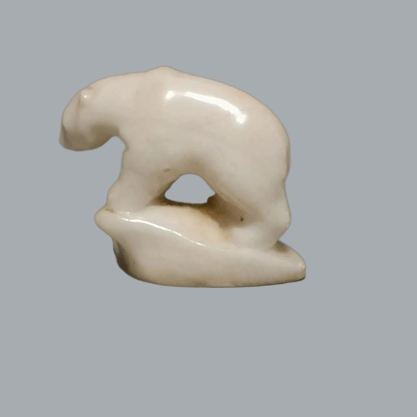 Hand Carved White Stone Polar Bear Figurine 2.5" Mini Wildlife Decor