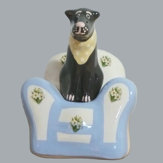 Dog on Couch Ceramic Salt & Pepper Shakers Floral Sofa Set