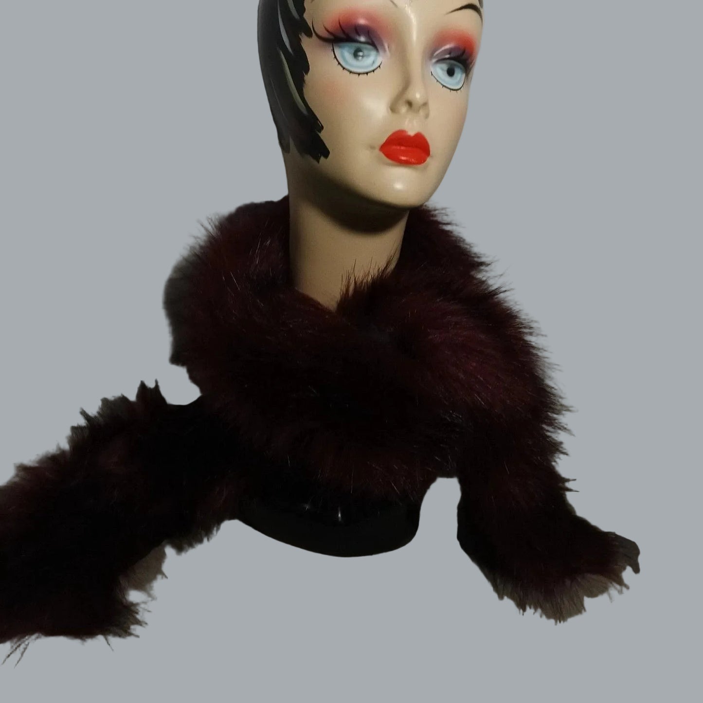 Versatile Burgundy Faux Fur Scarf Boa 60” x 5” Lined Soft Winter Wrap