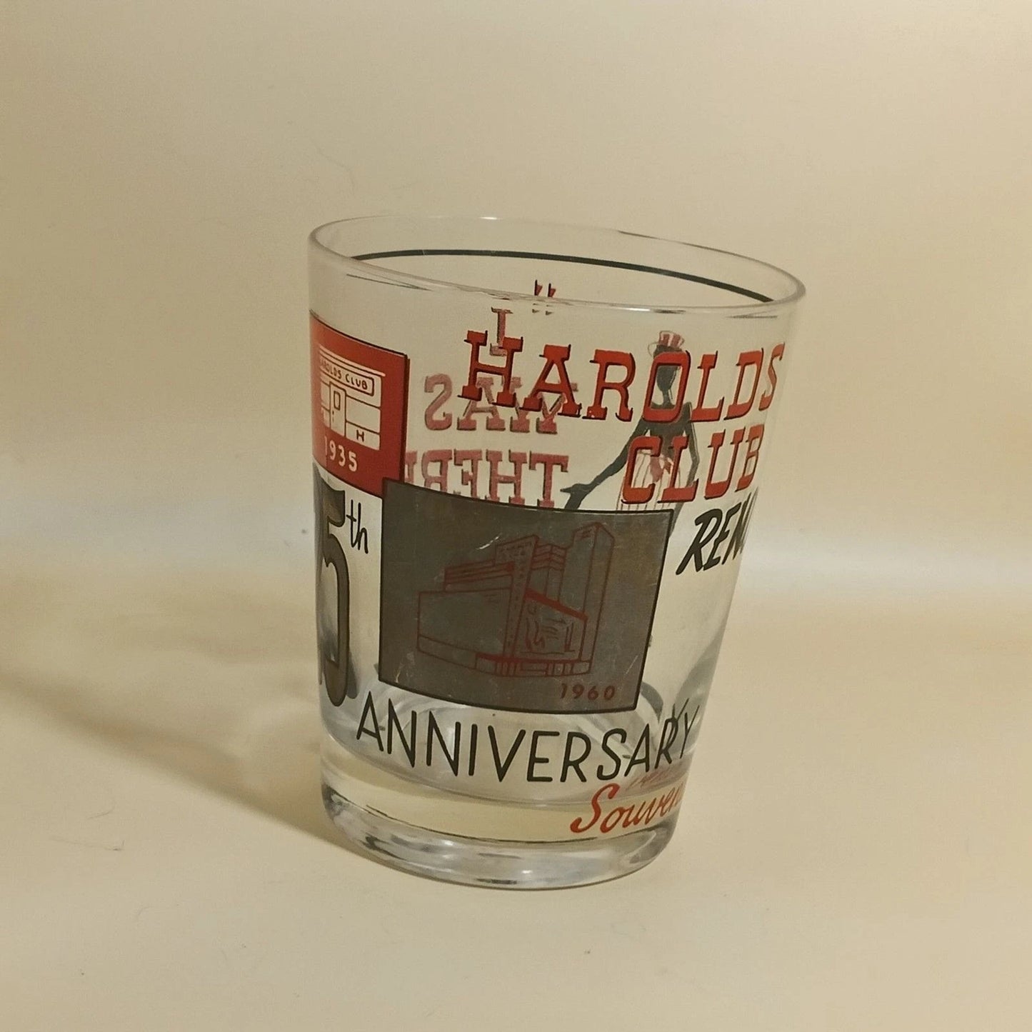 Harolds Club Reno 25th Anniversary 1960 Souvenir Glass “I Was There”