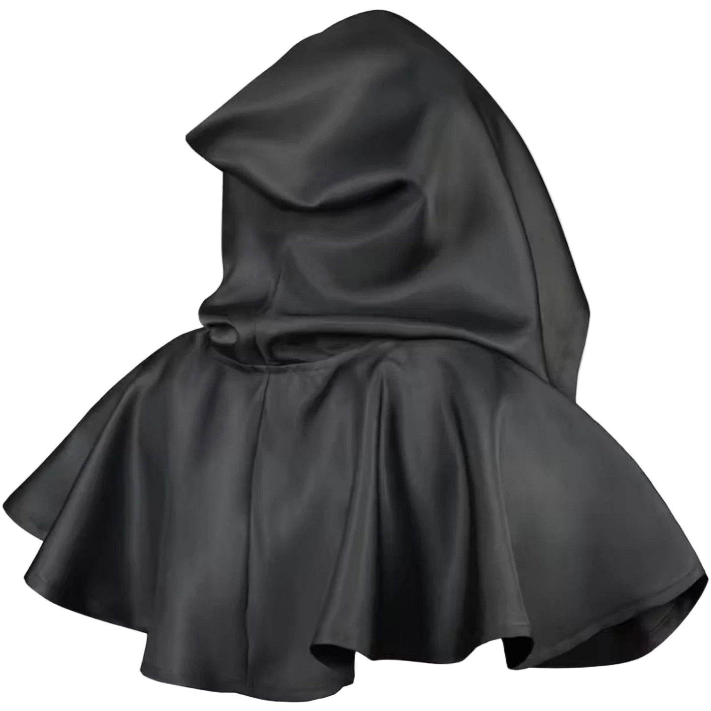 Black Satin Hooded Face Covering Shawl – Large Size Gothic Costume Cloak