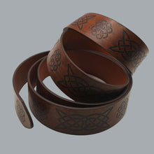 Load image into Gallery viewer, New Celtic Knot Brown Leather D-Ring Belt - 62&quot; Medieval/Viking Style
