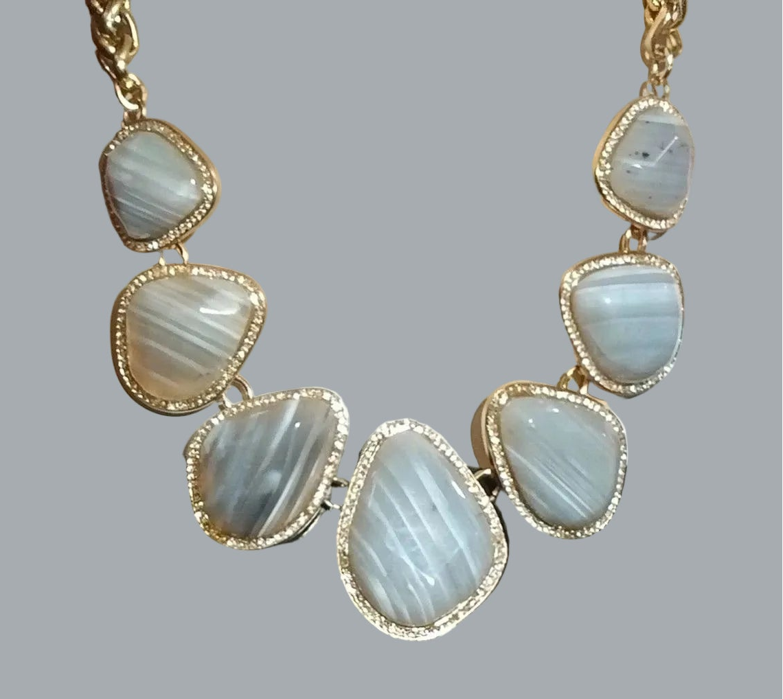 Banana Republic Gray Agate Statement Bib Necklace Gold Tone