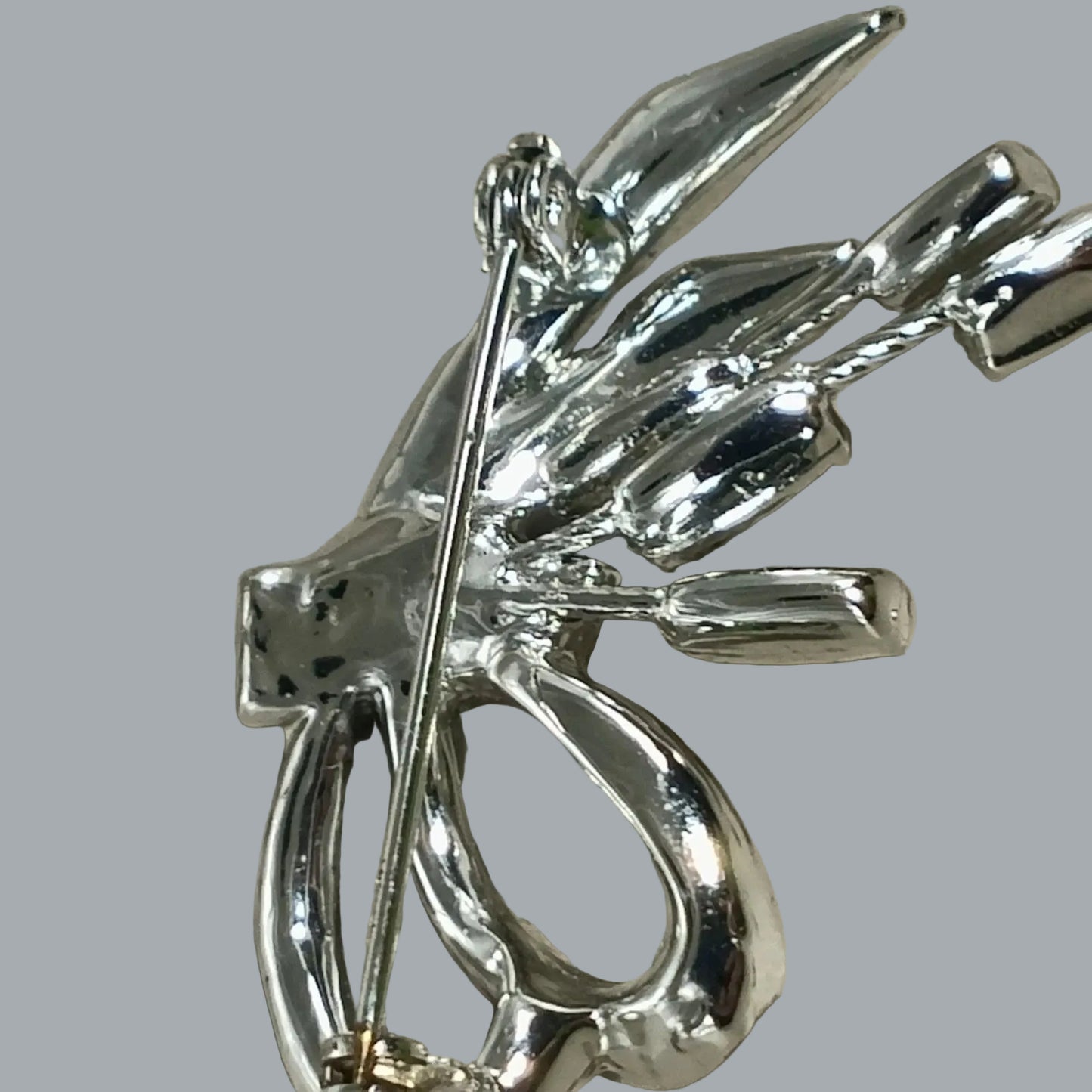 Vintage Rhinestone Bow Brooch Silver Tone Baguette & Round Stones 1.75”