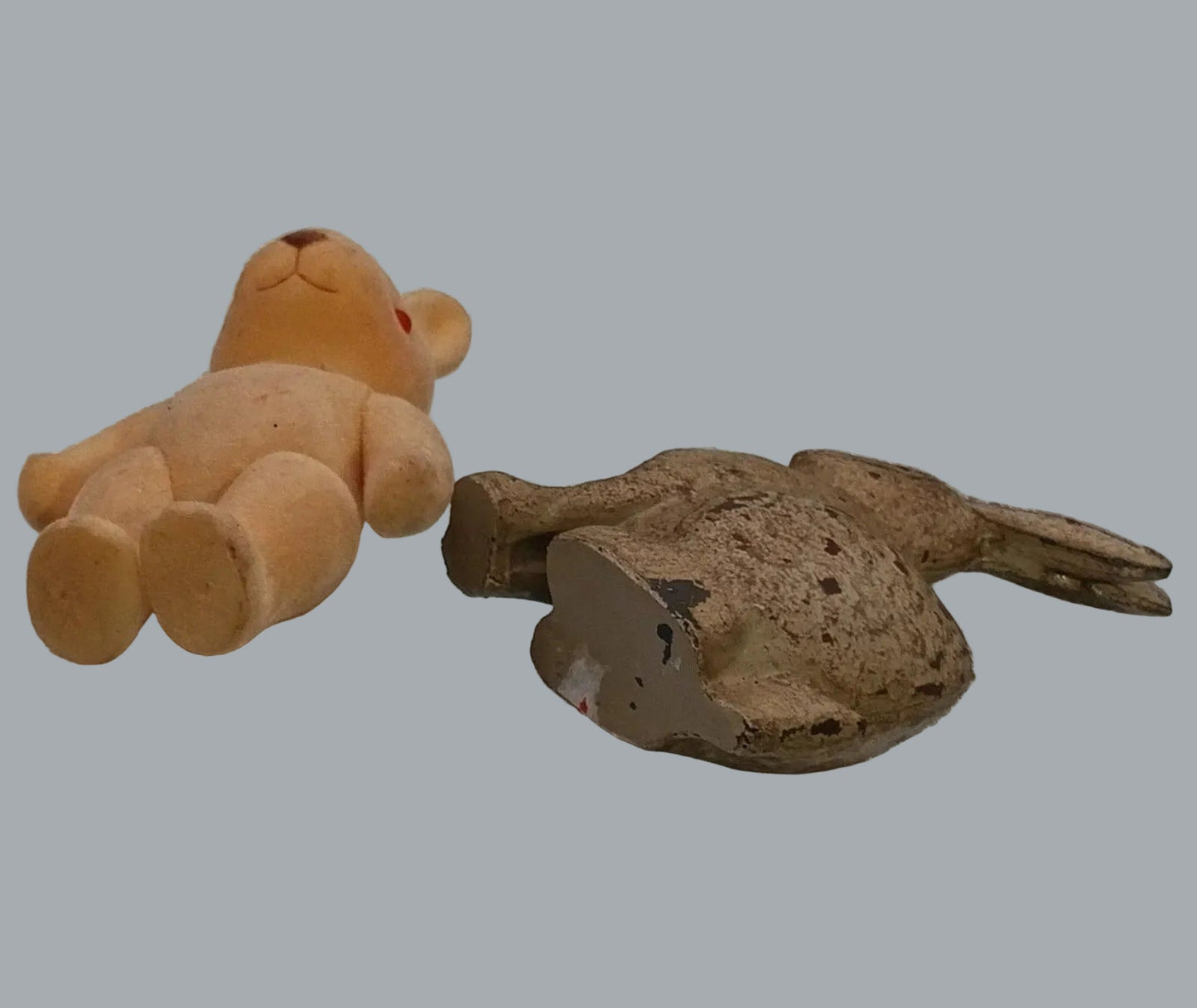 Lot of 2 Vintage Bunny Figurines – Flocked Squeeze Toy & Chalkware Rabbit
