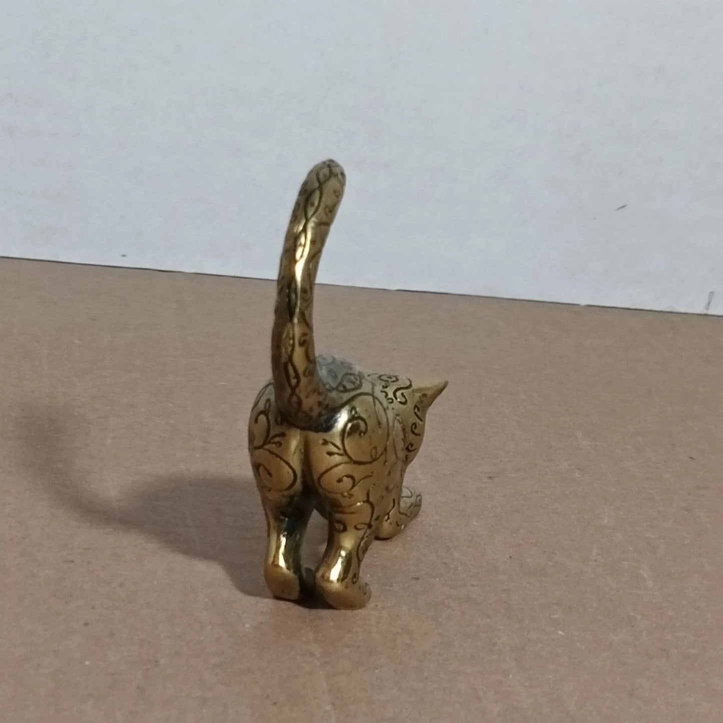Franklin Mint (Asian) Brass Cat Figurine 1986 Curio Cabinet Cats 4.5"