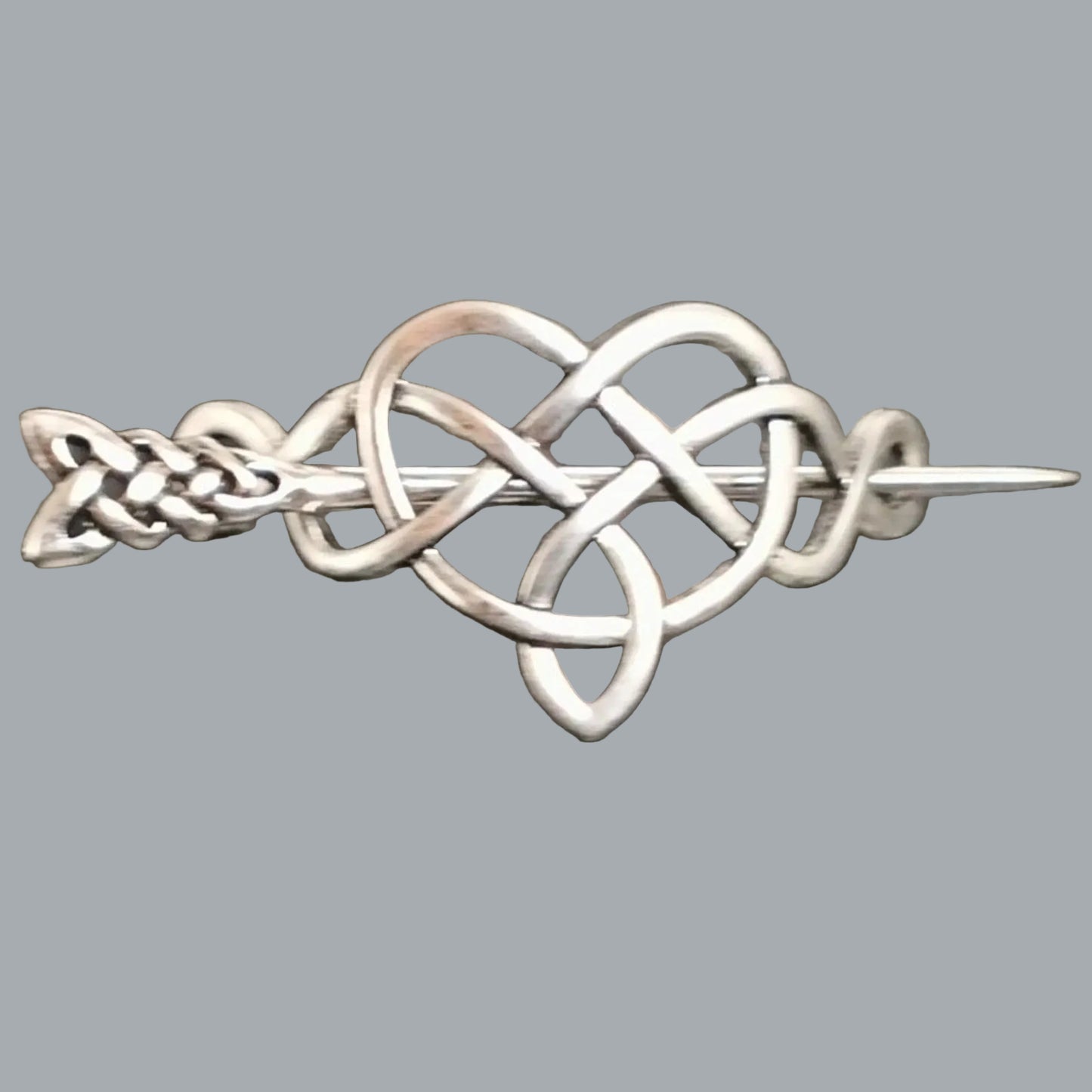 Celtic Knot Hair Barrette Silver Tone Slide Pin 4” Bun Holder Clip
