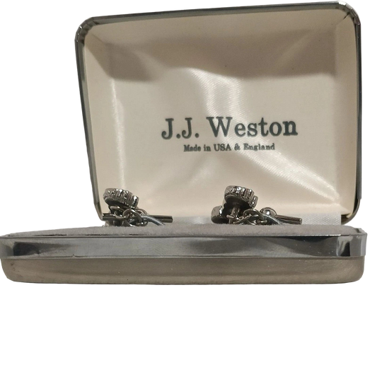 J.J. Weston Motorcycle Silver-Tone Cufflinks w/ Metal Gift Box Biker