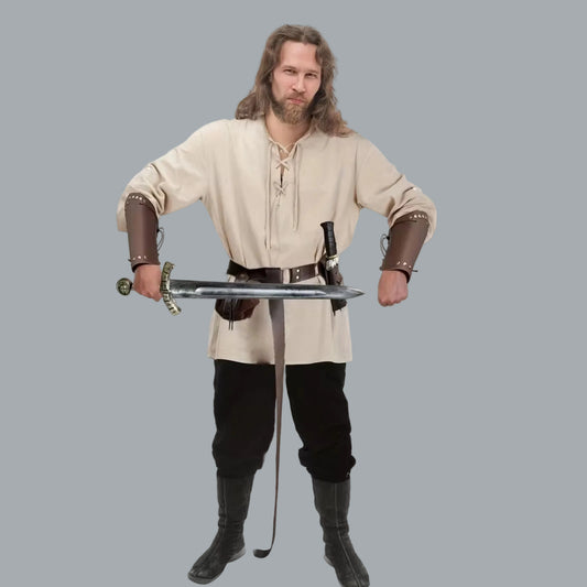 5pc Brown Faux Leather LARP Set Belt Pouch Scabbard + 2 Bracers NWT