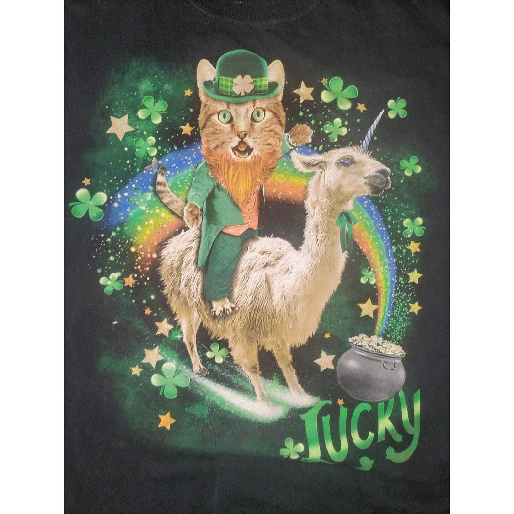 Funny Cat Leprechaun T-Shirt 2XL St. Patrick’s Day Llama Unicorn Lucky Tee