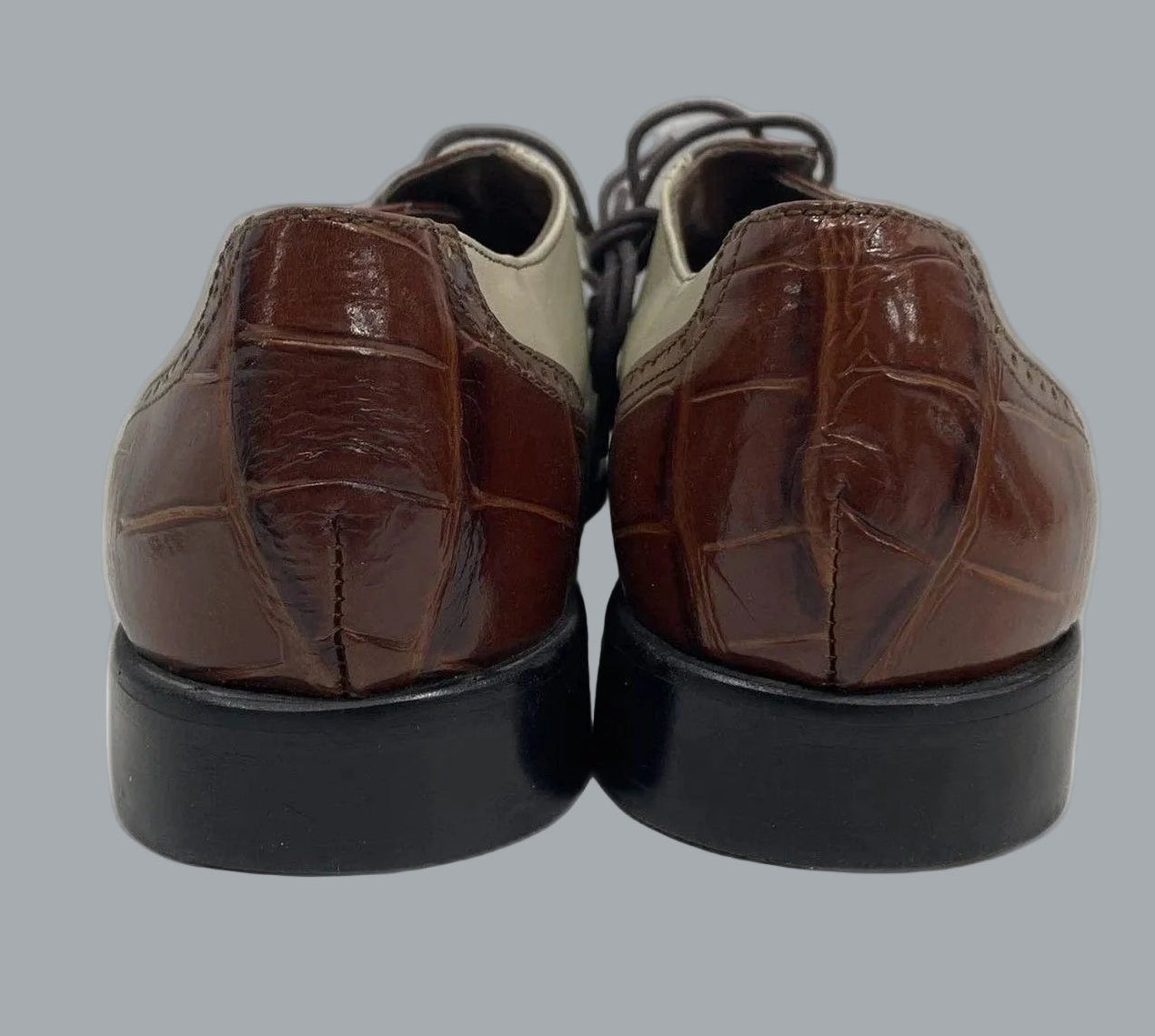 Stacy Adams Croc Embossed Two-Tone Dress Shoes 8.5 Beige Brown Oxford