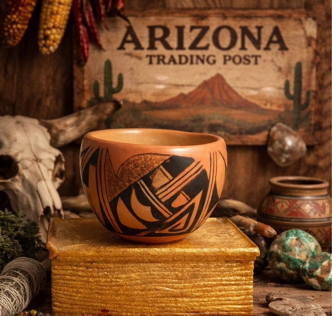 Signed E. Polleheco Southwest Pueblo Miniature Pottery Bowl 3"