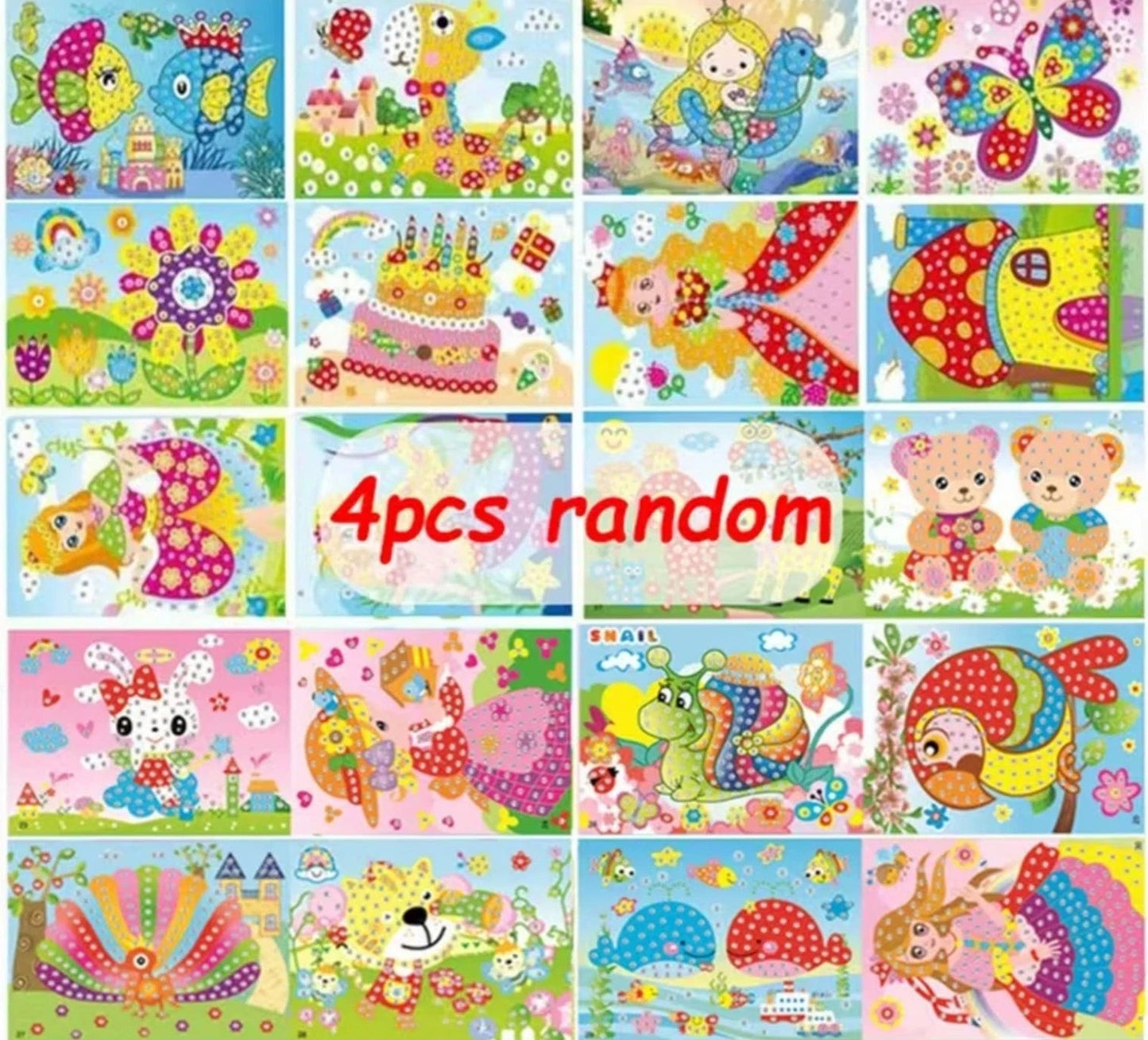 4-Pack Cartoon Diamond Painting Kits | Kids DIY Mosaic Sticker Art Set
