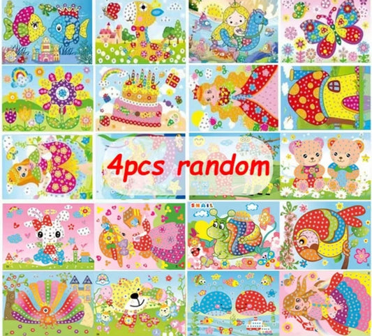 4-Pack Cartoon Diamond Painting Kits | Kids DIY Mosaic Sticker Art Set