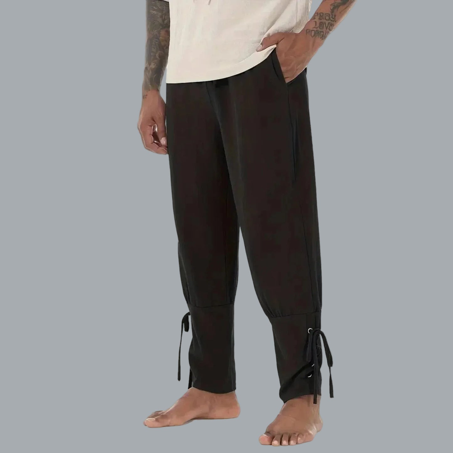 Cotton & Linen Lace Up Bottom Medieval Cosplay Pirate Pants black XXL US 38