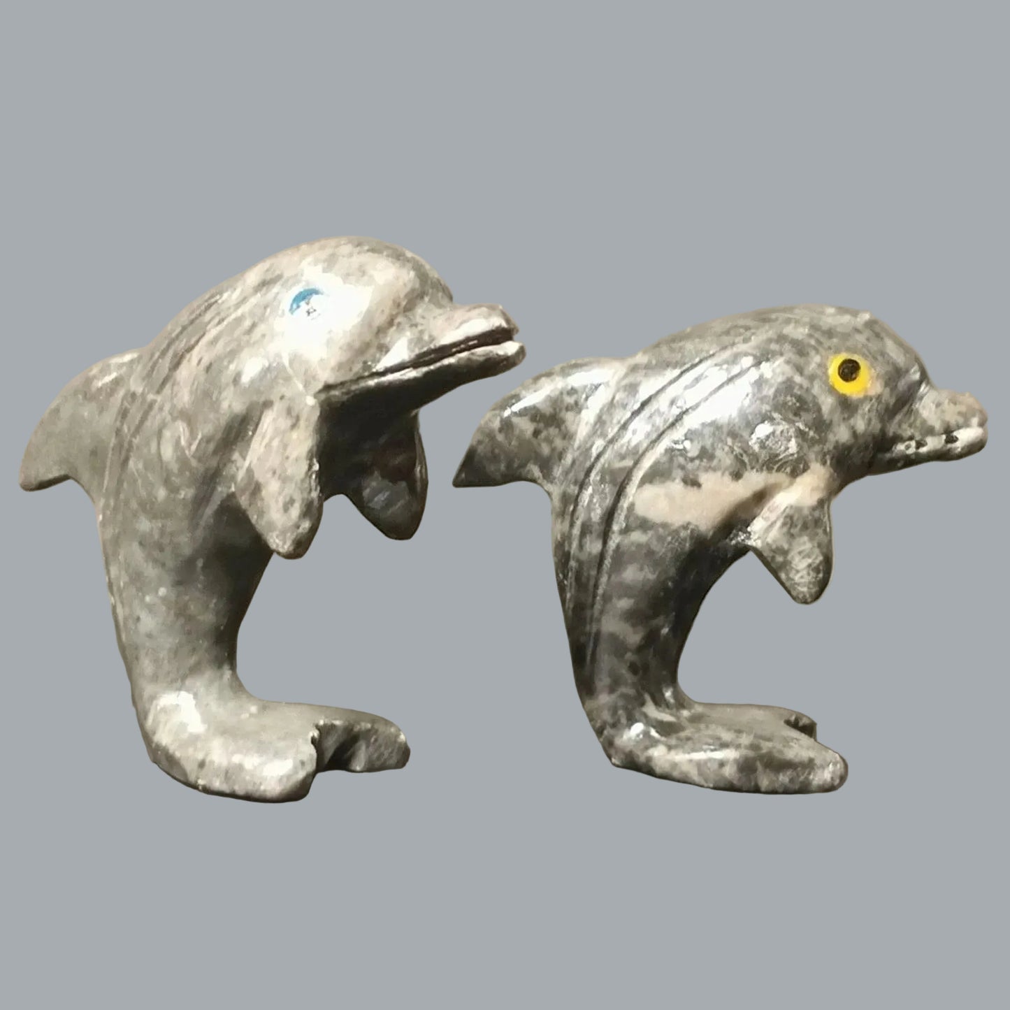 Vintage Peruvian Carved Stone Dolphin Figurines Pair 1.25" Mini